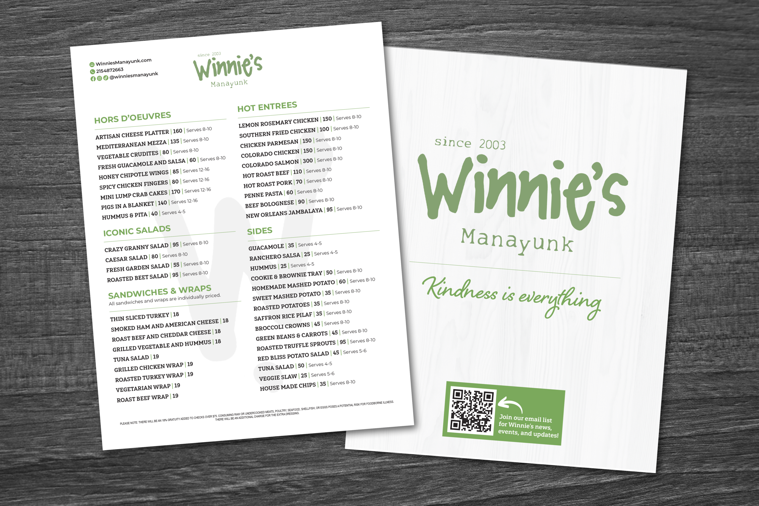 Winnie's Manayunk Catering Menu